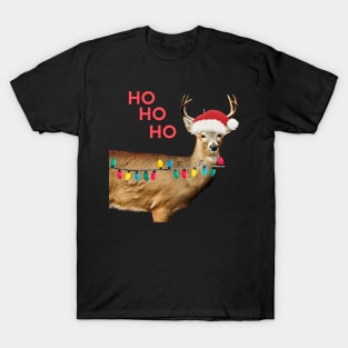 Funny Deer With Christmas Hat T-shirt T-Shirt